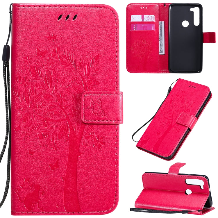 For Motorola Moto G8 Power Tree & Cat Embossed Pattern Horizontal Flip Leather Case with Holder & Card Slots & Wallet & Lanyard