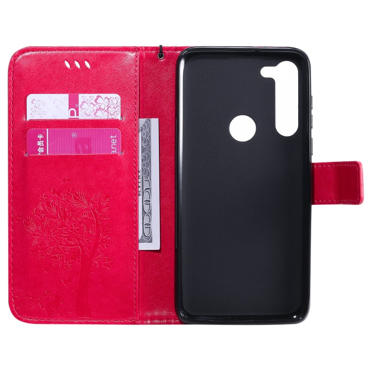 For Motorola Moto G8 Power Tree & Cat Embossed Pattern Horizontal Flip Leather Case with Holder & Card Slots & Wallet & Lanyard