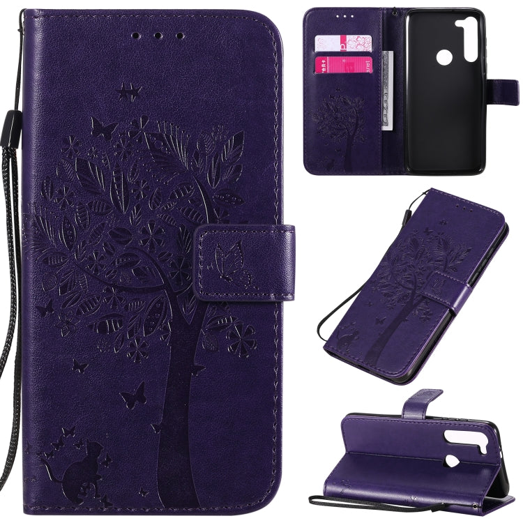 For Motorola Moto G8 Power Tree & Cat Embossed Pattern Horizontal Flip Leather Case with Holder & Card Slots & Wallet & Lanyard