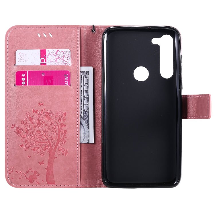 For Motorola Moto G8 Power Tree & Cat Embossed Pattern Horizontal Flip Leather Case with Holder & Card Slots & Wallet & Lanyard