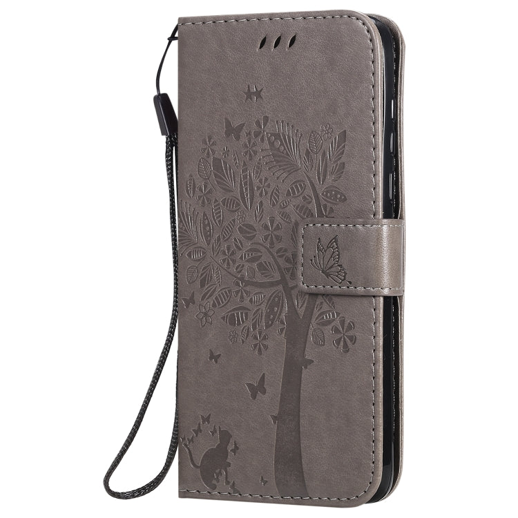 For Motorola Moto G8 Power Tree & Cat Embossed Pattern Horizontal Flip Leather Case with Holder & Card Slots & Wallet & Lanyard