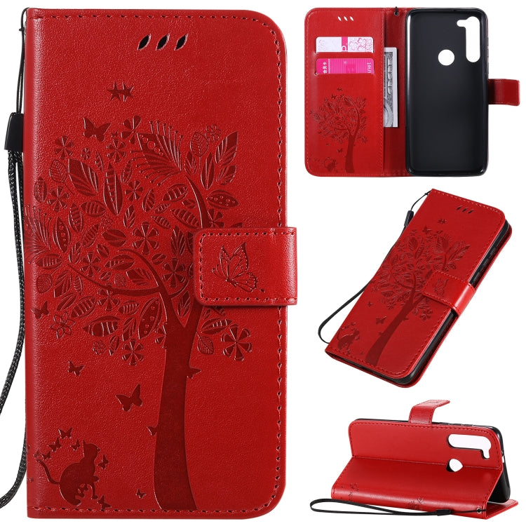 For Motorola Moto G8 Power Tree & Cat Embossed Pattern Horizontal Flip Leather Case with Holder & Card Slots & Wallet & Lanyard