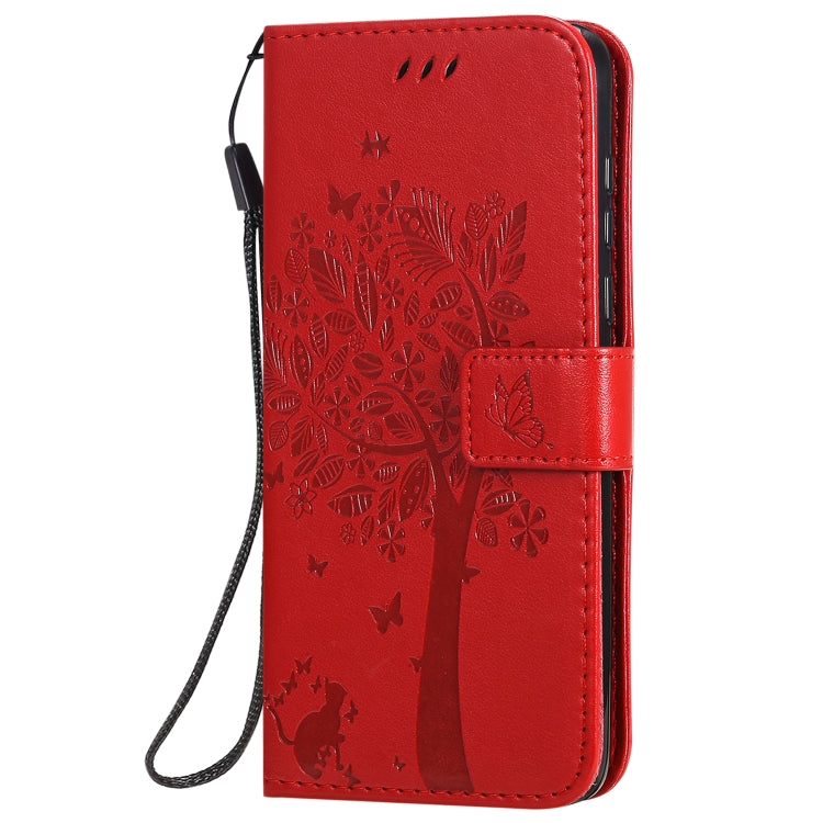For Motorola Moto G8 Power Tree & Cat Embossed Pattern Horizontal Flip Leather Case with Holder & Card Slots & Wallet & Lanyard