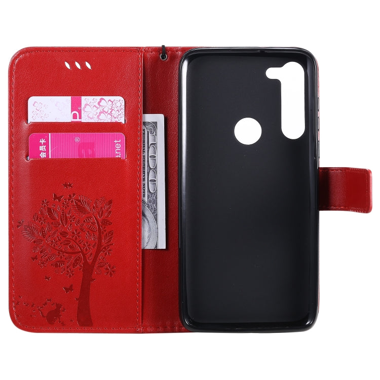 For Motorola Moto G8 Power Tree & Cat Embossed Pattern Horizontal Flip Leather Case with Holder & Card Slots & Wallet & Lanyard