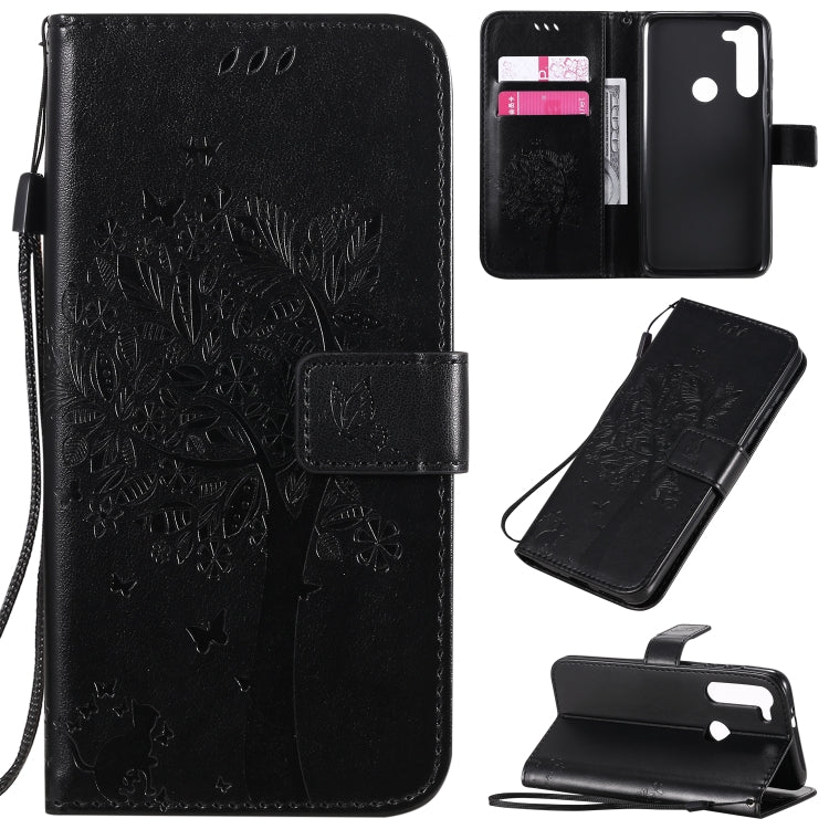 For Motorola Moto G8 Power Tree & Cat Embossed Pattern Horizontal Flip Leather Case with Holder & Card Slots & Wallet & Lanyard