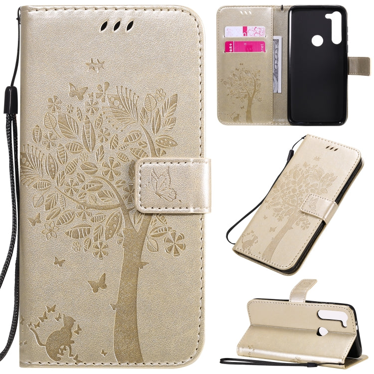 For Motorola Moto G8 Power Tree & Cat Embossed Pattern Horizontal Flip Leather Case with Holder & Card Slots & Wallet & Lanyard