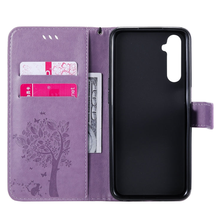 For OPPO Realme 6 Tree & Cat Embossed Pattern Horizontal Flip Leather Case with Holder & Card Slots & Wallet & Lanyard