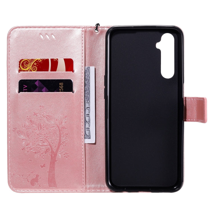 For OPPO Realme 6 Tree & Cat Embossed Pattern Horizontal Flip Leather Case with Holder & Card Slots & Wallet & Lanyard
