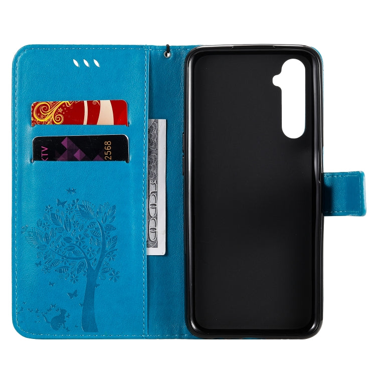 For OPPO Realme 6 Tree & Cat Embossed Pattern Horizontal Flip Leather Case with Holder & Card Slots & Wallet & Lanyard
