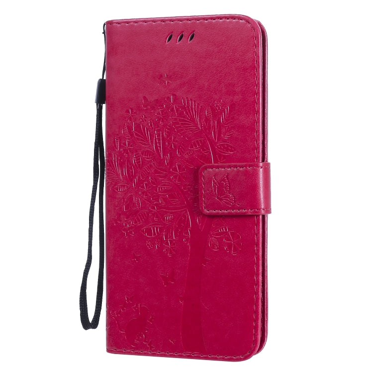 For OPPO Realme 6 Tree & Cat Embossed Pattern Horizontal Flip Leather Case with Holder & Card Slots & Wallet & Lanyard