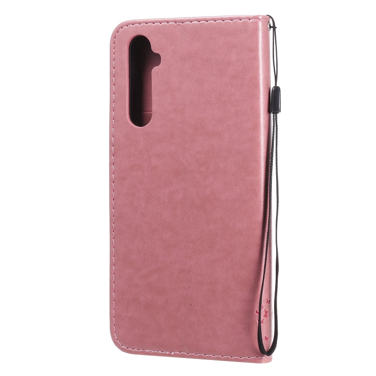 For OPPO Realme 6 Tree & Cat Embossed Pattern Horizontal Flip Leather Case with Holder & Card Slots & Wallet & Lanyard
