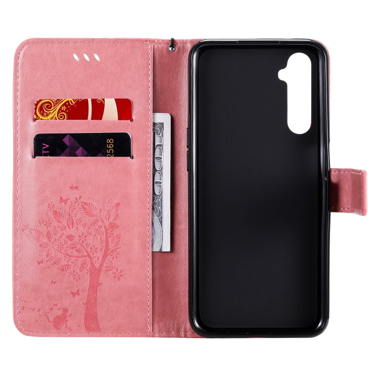 For OPPO Realme 6 Tree & Cat Embossed Pattern Horizontal Flip Leather Case with Holder & Card Slots & Wallet & Lanyard