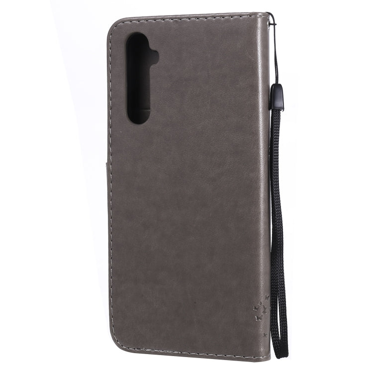 For OPPO Realme 6 Tree & Cat Embossed Pattern Horizontal Flip Leather Case with Holder & Card Slots & Wallet & Lanyard