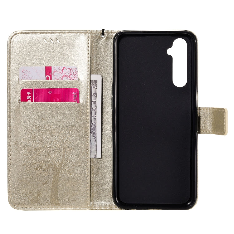 For OPPO Realme 6 Tree & Cat Embossed Pattern Horizontal Flip Leather Case with Holder & Card Slots & Wallet & Lanyard