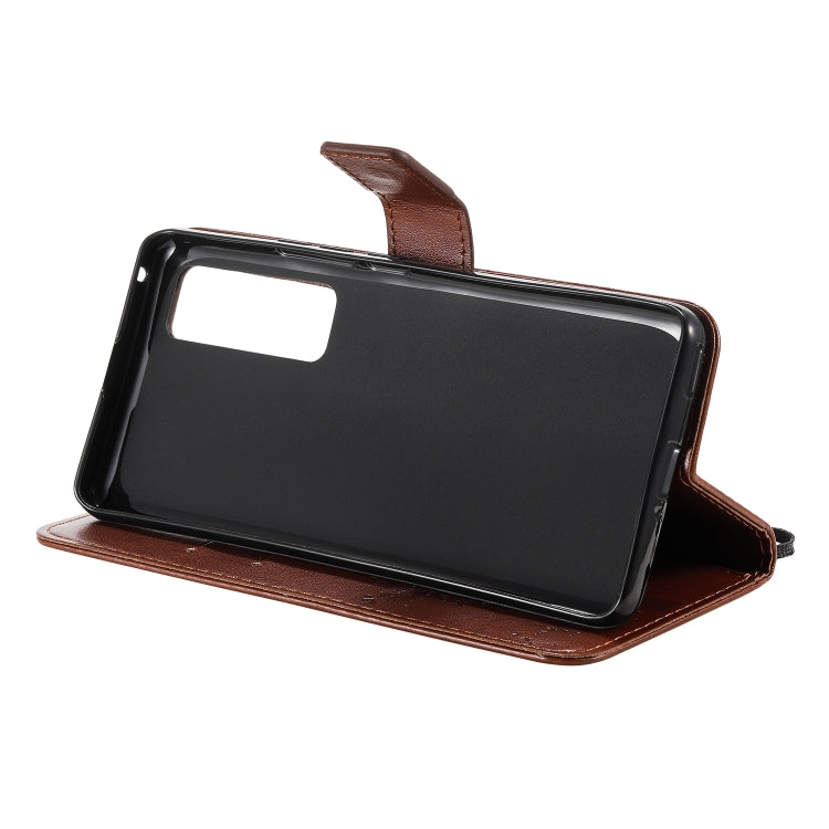 For Huawei Nova 7 Pro Tree & Cat Embossed Pattern Horizontal Flip Leather Case with Holder & Card Slots & Wallet & Lanyard