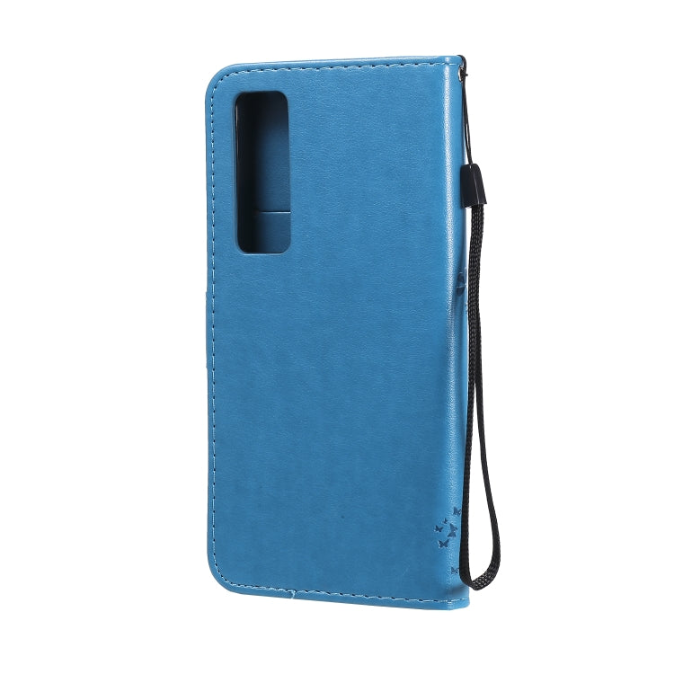 For Huawei Nova 7 Pro Tree & Cat Embossed Pattern Horizontal Flip Leather Case with Holder & Card Slots & Wallet & Lanyard