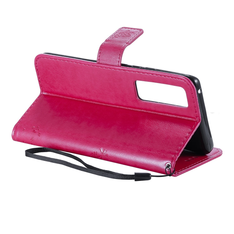 For Huawei Nova 7 Pro Tree & Cat Embossed Pattern Horizontal Flip Leather Case with Holder & Card Slots & Wallet & Lanyard