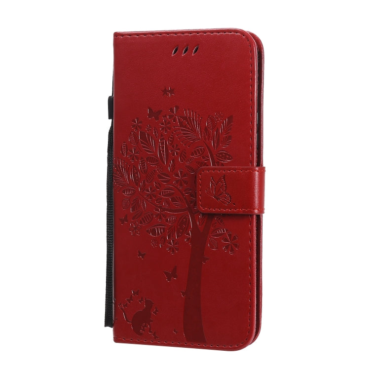 For Huawei Nova 7 Pro Tree & Cat Embossed Pattern Horizontal Flip Leather Case with Holder & Card Slots & Wallet & Lanyard