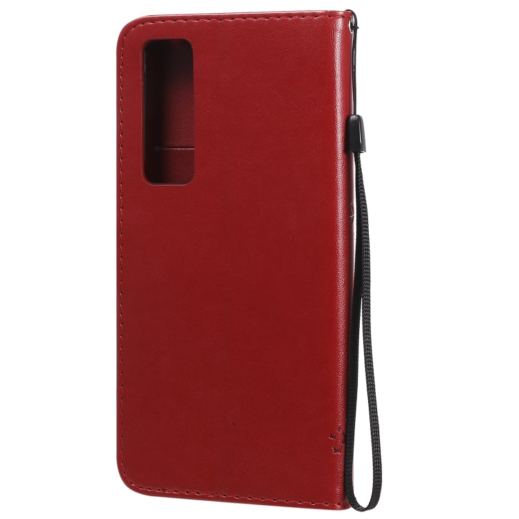 For Huawei Nova 7 Pro Tree & Cat Embossed Pattern Horizontal Flip Leather Case with Holder & Card Slots & Wallet & Lanyard