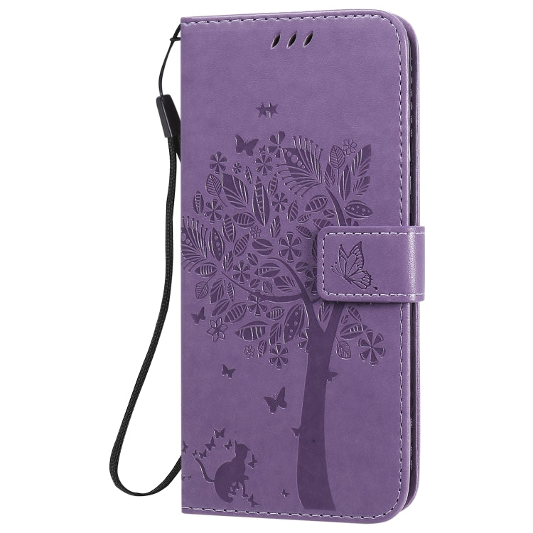 For Huawei Nova 7 SE Tree & Cat Embossed Pattern Horizontal Flip Leather Case with Holder & Card Slots & Wallet & Lanyard