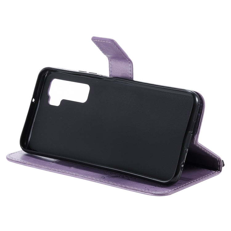 For Huawei Nova 7 SE Tree & Cat Embossed Pattern Horizontal Flip Leather Case with Holder & Card Slots & Wallet & Lanyard