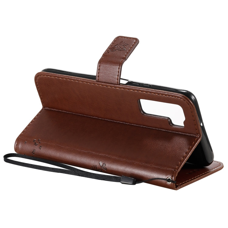 For Huawei Nova 7 SE Tree & Cat Embossed Pattern Horizontal Flip Leather Case with Holder & Card Slots & Wallet & Lanyard