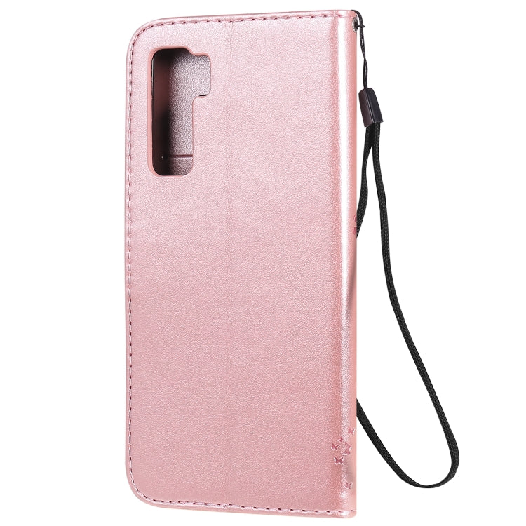 For Huawei Nova 7 SE Tree & Cat Embossed Pattern Horizontal Flip Leather Case with Holder & Card Slots & Wallet & Lanyard
