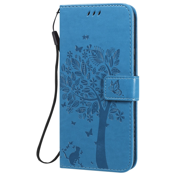 For Huawei Nova 7 SE Tree & Cat Embossed Pattern Horizontal Flip Leather Case with Holder & Card Slots & Wallet & Lanyard