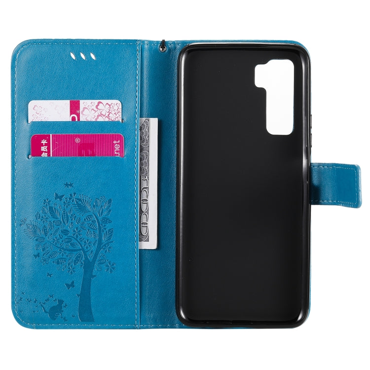 For Huawei Nova 7 SE Tree & Cat Embossed Pattern Horizontal Flip Leather Case with Holder & Card Slots & Wallet & Lanyard