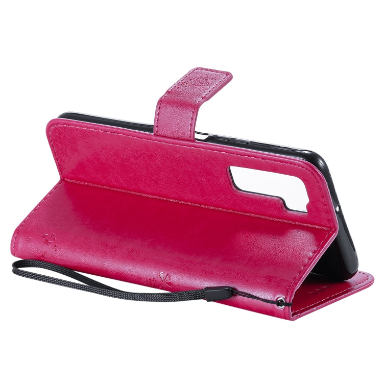 For Huawei Nova 7 SE Tree & Cat Embossed Pattern Horizontal Flip Leather Case with Holder & Card Slots & Wallet & Lanyard