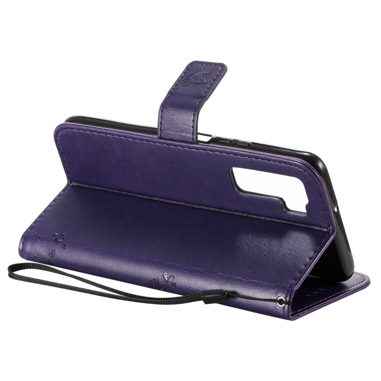 For Huawei Nova 7 SE Tree & Cat Embossed Pattern Horizontal Flip Leather Case with Holder & Card Slots & Wallet & Lanyard