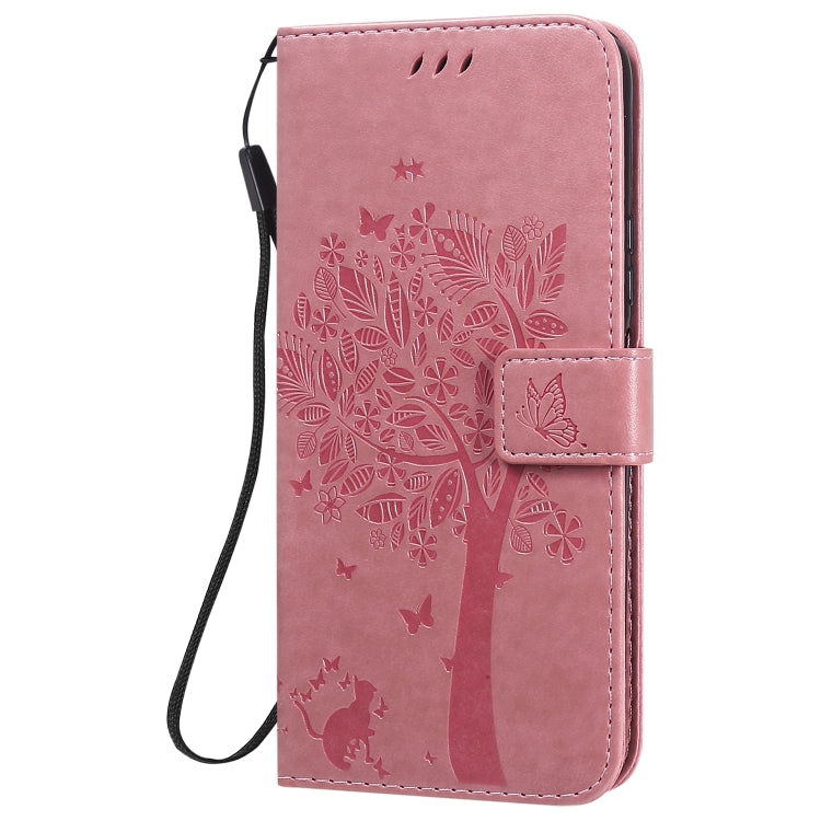 For Huawei Nova 7 SE Tree & Cat Embossed Pattern Horizontal Flip Leather Case with Holder & Card Slots & Wallet & Lanyard