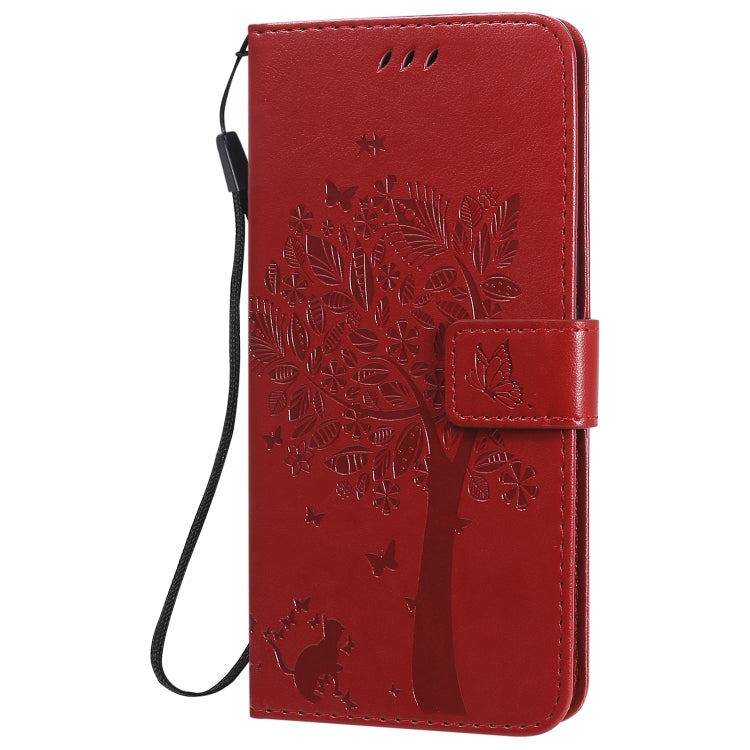 For Huawei Nova 7 SE Tree & Cat Embossed Pattern Horizontal Flip Leather Case with Holder & Card Slots & Wallet & Lanyard
