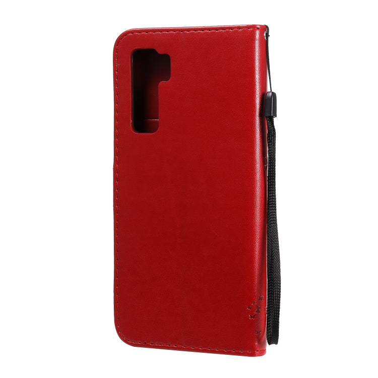 For Huawei Nova 7 SE Tree & Cat Embossed Pattern Horizontal Flip Leather Case with Holder & Card Slots & Wallet & Lanyard