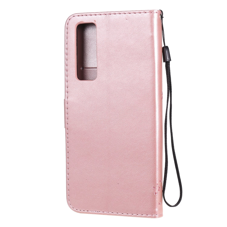 For Huawei Nova 7 Tree & Cat Embossed Pattern Horizontal Flip Leather Case with Holder & Card Slots & Wallet & Lanyard