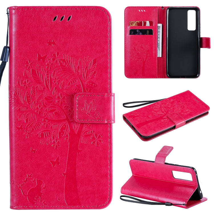 For Huawei Nova 7 Tree & Cat Embossed Pattern Horizontal Flip Leather Case with Holder & Card Slots & Wallet & Lanyard