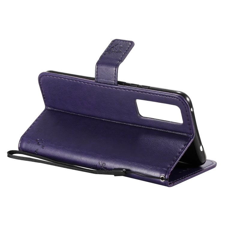 For Huawei Nova 7 Tree & Cat Embossed Pattern Horizontal Flip Leather Case with Holder & Card Slots & Wallet & Lanyard