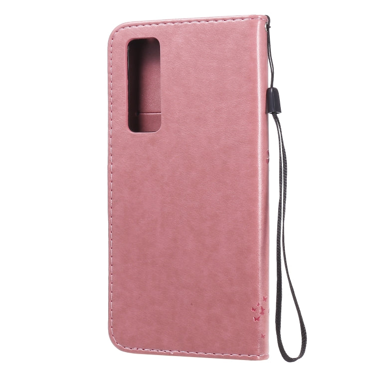 For Huawei Nova 7 Tree & Cat Embossed Pattern Horizontal Flip Leather Case with Holder & Card Slots & Wallet & Lanyard