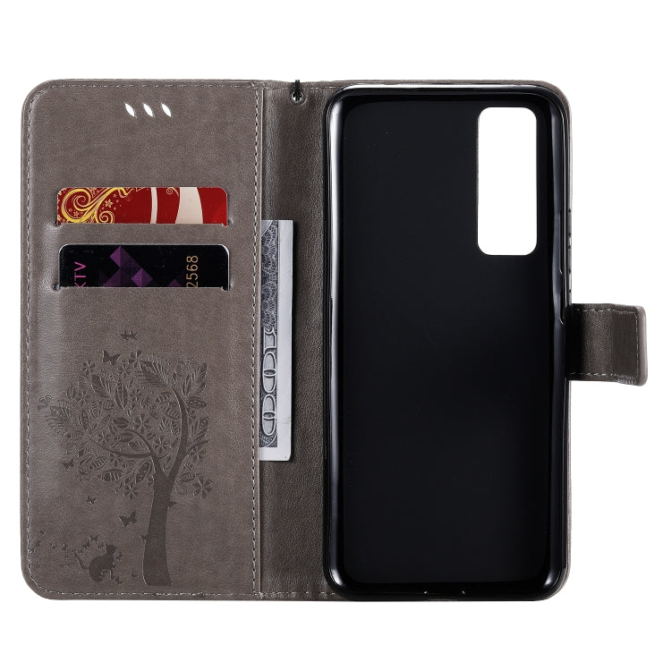 For Huawei Nova 7 Tree & Cat Embossed Pattern Horizontal Flip Leather Case with Holder & Card Slots & Wallet & Lanyard