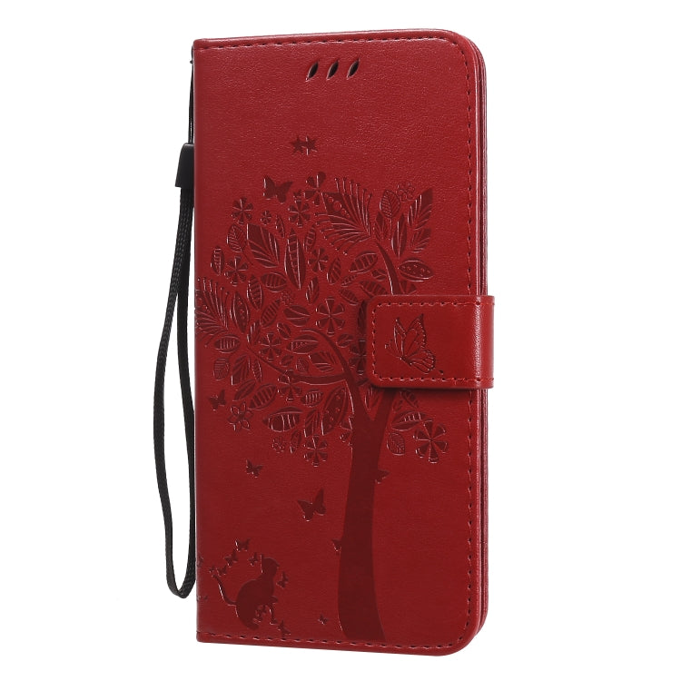For Huawei Nova 7 Tree & Cat Embossed Pattern Horizontal Flip Leather Case with Holder & Card Slots & Wallet & Lanyard