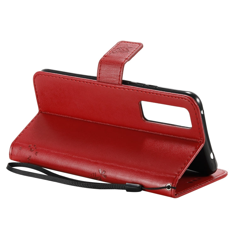 For Huawei Nova 7 Tree & Cat Embossed Pattern Horizontal Flip Leather Case with Holder & Card Slots & Wallet & Lanyard