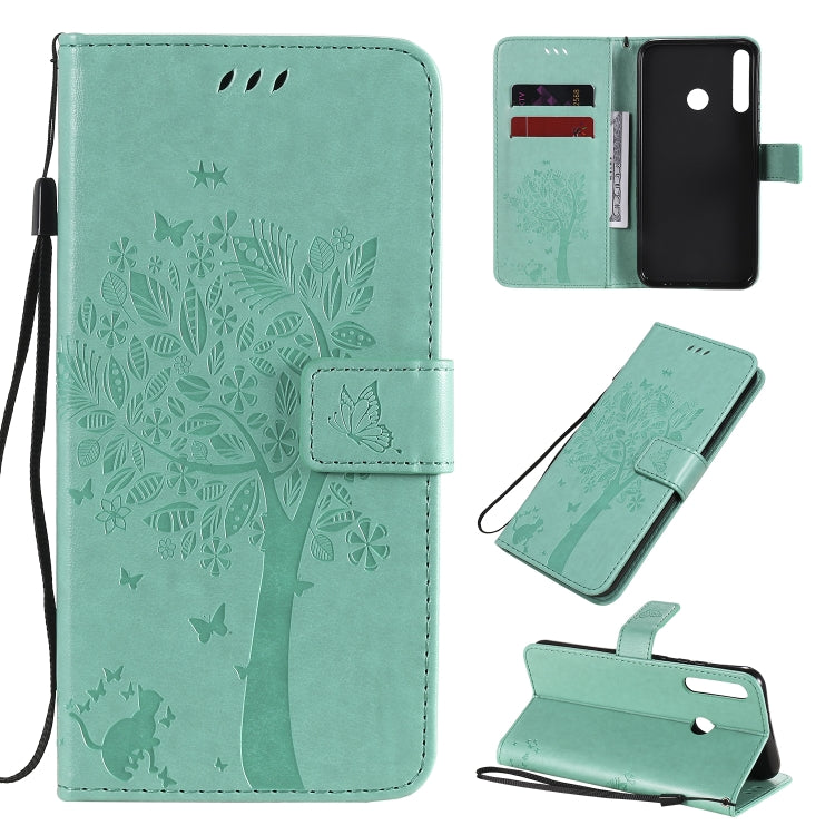 For Huawei P40 Lite E Tree & Cat Embossed Pattern Horizontal Flip Leather Case with Holder & Card Slots & Wallet & Lanyard