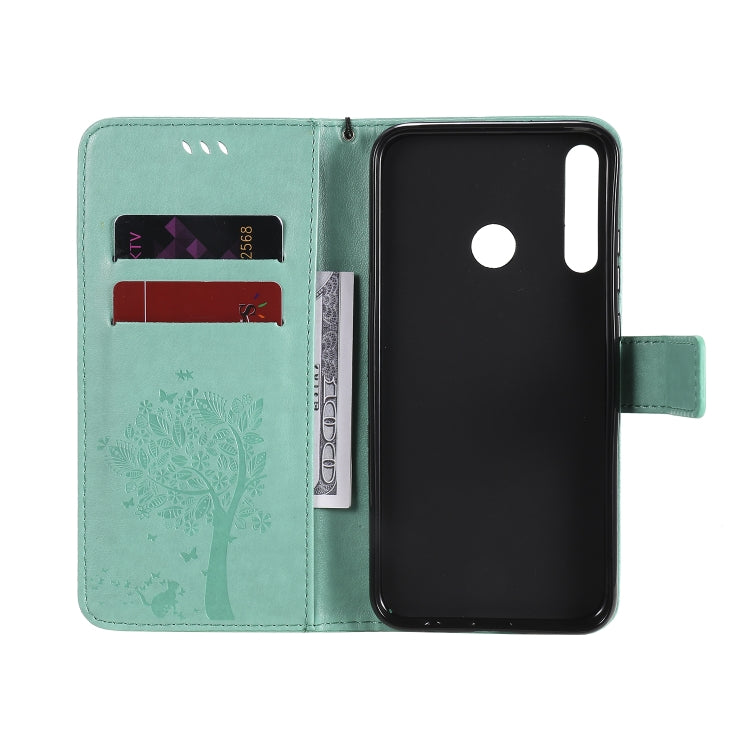 For Huawei P40 Lite E Tree & Cat Embossed Pattern Horizontal Flip Leather Case with Holder & Card Slots & Wallet & Lanyard
