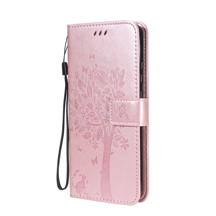 For Huawei P40 Lite E Tree & Cat Embossed Pattern Horizontal Flip Leather Case with Holder & Card Slots & Wallet & Lanyard