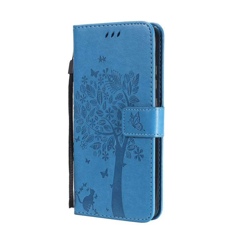 For Huawei P40 Lite E Tree & Cat Embossed Pattern Horizontal Flip Leather Case with Holder & Card Slots & Wallet & Lanyard