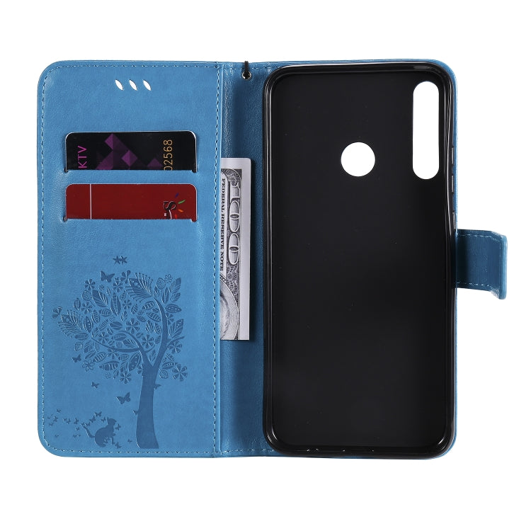 For Huawei P40 Lite E Tree & Cat Embossed Pattern Horizontal Flip Leather Case with Holder & Card Slots & Wallet & Lanyard