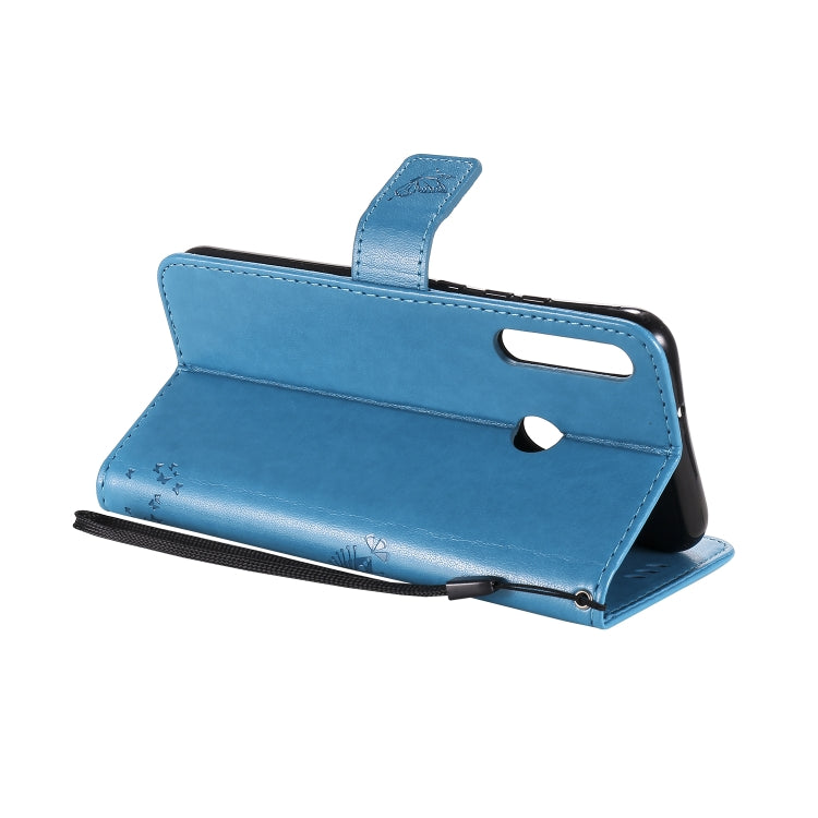 For Huawei P40 Lite E Tree & Cat Embossed Pattern Horizontal Flip Leather Case with Holder & Card Slots & Wallet & Lanyard