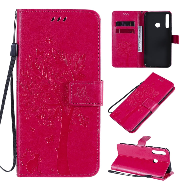 For Huawei P40 Lite E Tree & Cat Embossed Pattern Horizontal Flip Leather Case with Holder & Card Slots & Wallet & Lanyard