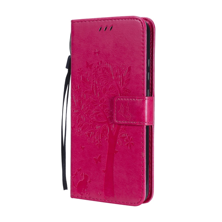 For Huawei P40 Lite E Tree & Cat Embossed Pattern Horizontal Flip Leather Case with Holder & Card Slots & Wallet & Lanyard