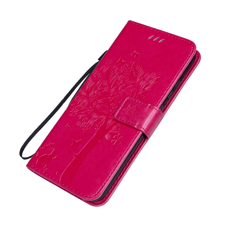 For Huawei P40 Lite E Tree & Cat Embossed Pattern Horizontal Flip Leather Case with Holder & Card Slots & Wallet & Lanyard